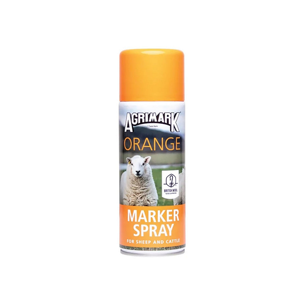 Agrimark orange marker spray can on a white background