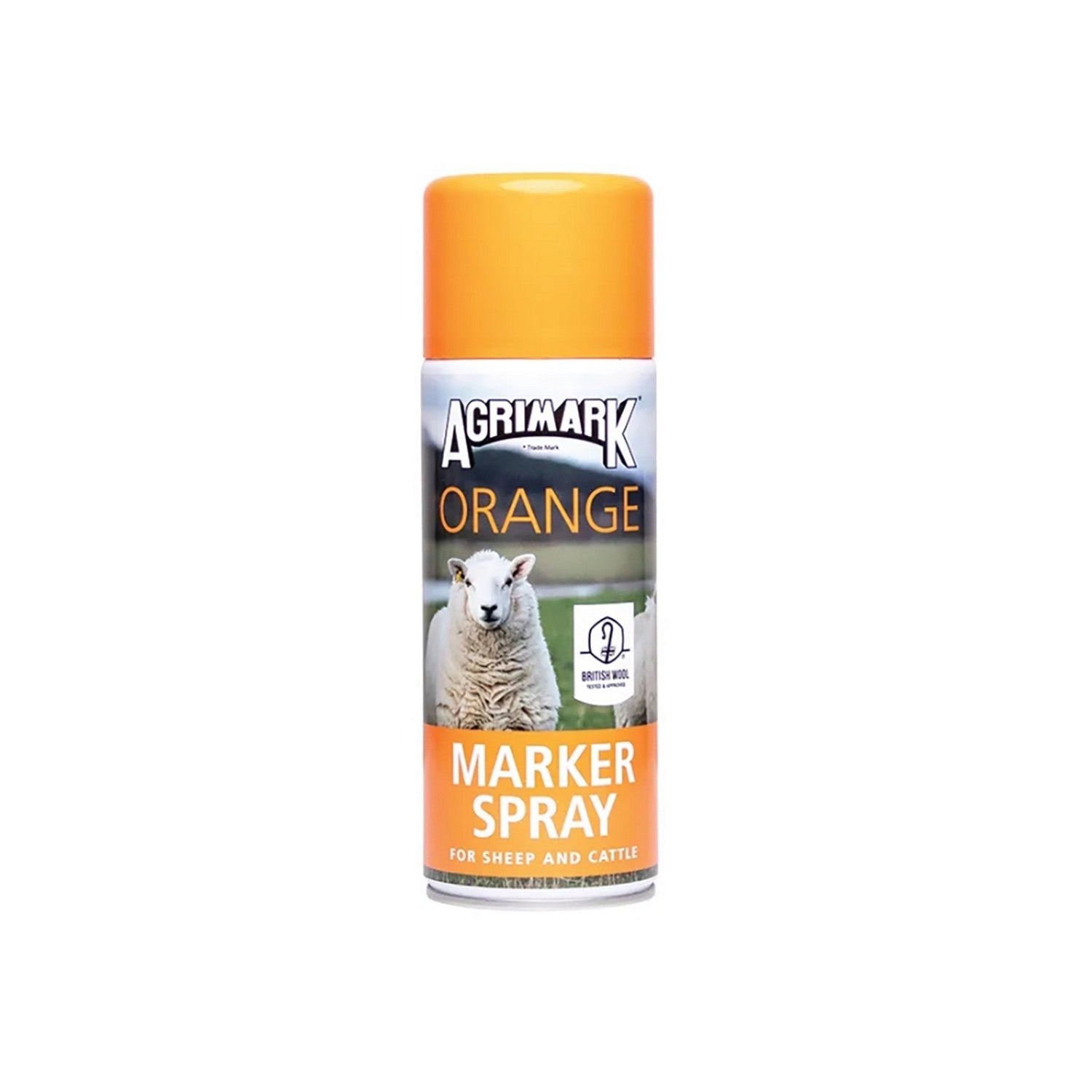 Agrimark orange marker spray can on a white background