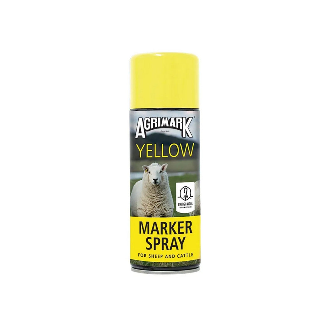 Agrimark yellow marker spray can on a white background